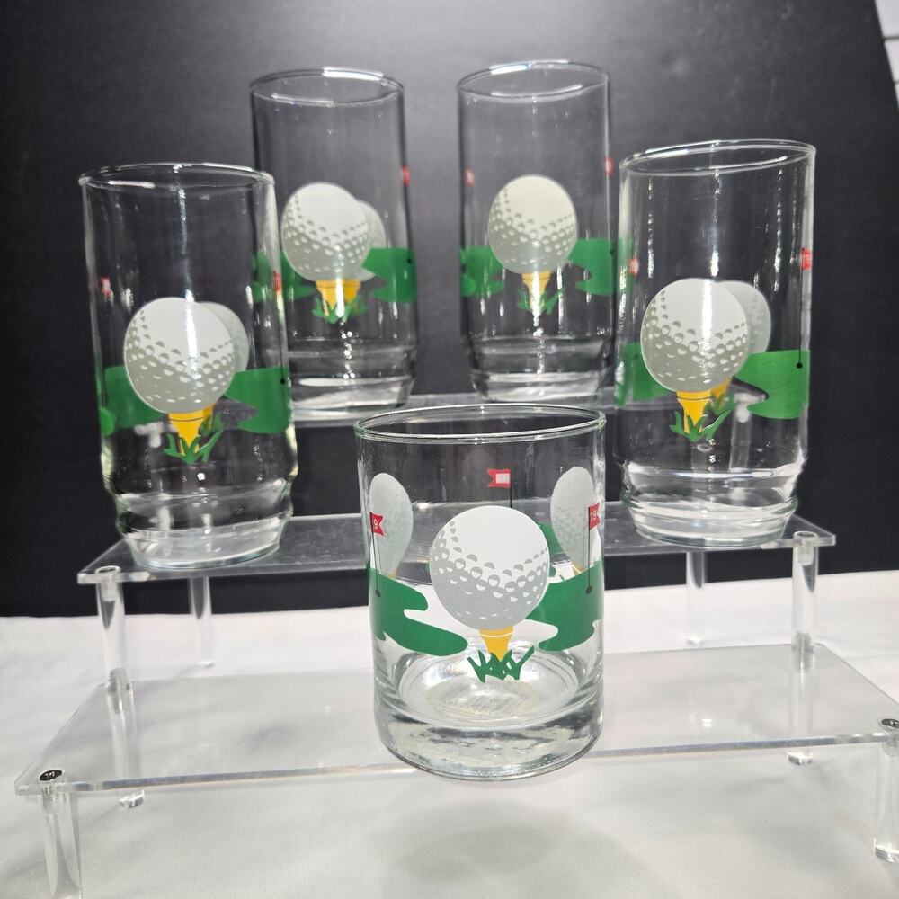 Vintage Cincinnati Glass Co 19th Hole Golf Tumblers Glasses Set of 5 USA